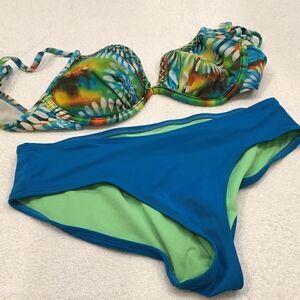 Gossip 2 piece bikini blue green adjustable strap